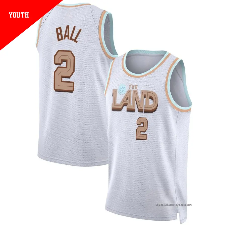 ＃2 Youth Lonzo Ball Cleveland Cavaliers 2022/23 Swingman White City Edition Jersey